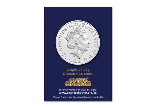 2021 UK Mr Strong & Little Miss Giggles BU £5 obverse in Change Checker packaging
