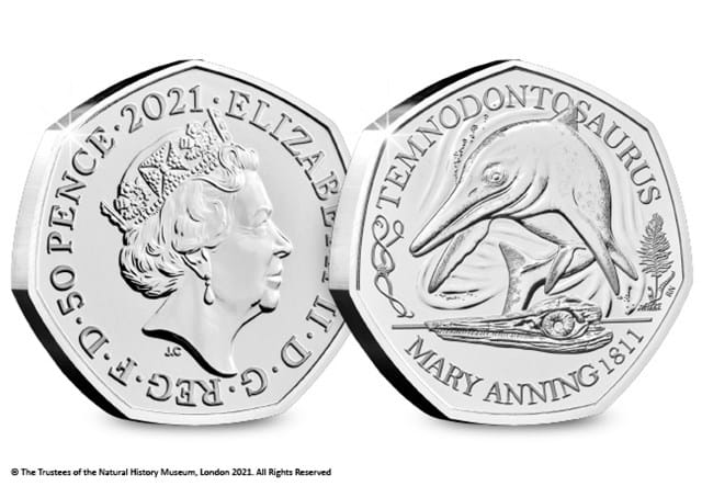 UK 2021 Temnodontosaurus 50p BU Pack both sides of coin