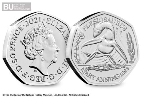 2021 UK Plesiosaurus CERTIFIED BU 50p with BU logo