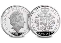 This is the official UK 2021 £5 coin issued by The Royal Mint to mark the 95th birthday of Queen Elizabeth II. It is struck from .925 silver to a proof finish.