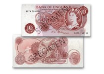 This Uncirculated Ten Shilling Note features the Fforde signature and the statement; "I promise to pay the Bearer on Demand the sum of Ten Shillings." 