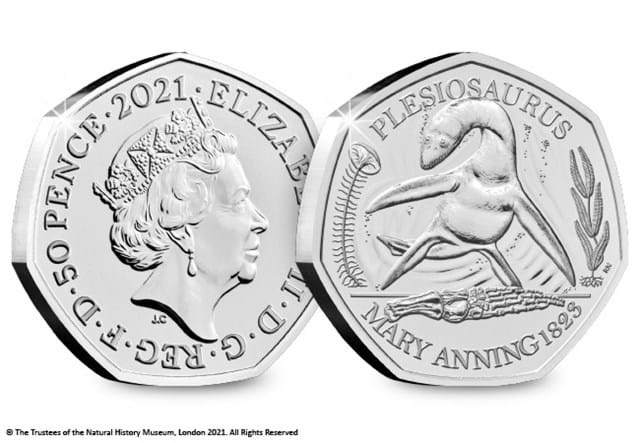 UK 2021 Plesiosaurus 50p BU Pack both sides
