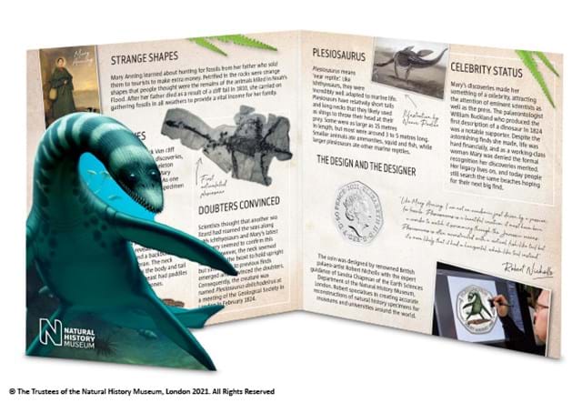 UK 2021 Plesiosaurus 50p BU Pack inside