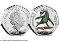 This is the official Plesiosaurus 50p issued by The Royal Mint. It is the 2nd coin in the Mary Anning dinosaur collection. It is struck from .925 Silver to a Proof finish. EL 7,000