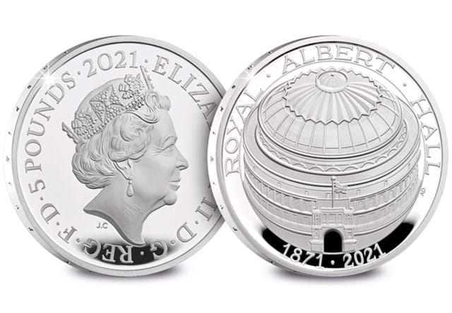 UK 2021 Royal Albert Hall Silver Proof £5 Obverse and Reverse