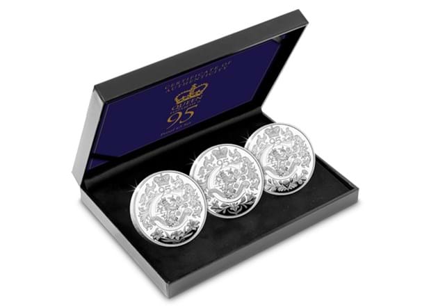 The Queen's 95th Birthday Proof £5 Trio Set in display box