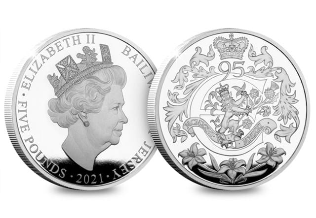 The Queen's 95th Birthday Proof £5 Trio Set Jersey Obverse and Reverse