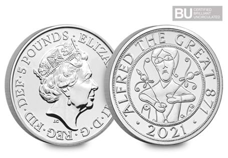 This £5 coin has been issued to commemorate the 1,150th anniversary of the Coronation of Alfred the Great. This coin has been protectively encapsulated and certified as Brilliant Uncirculated.
