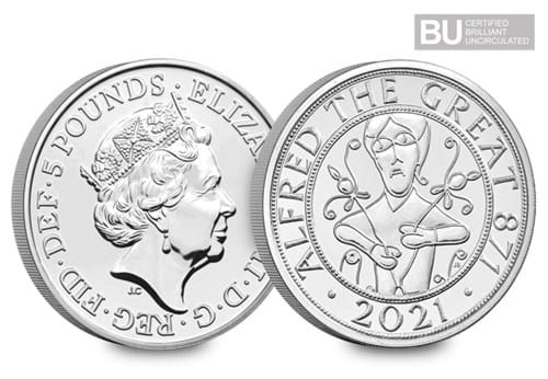 2021 UK Alfred the Great CERTIFIED BU £5 both sides with BU logo