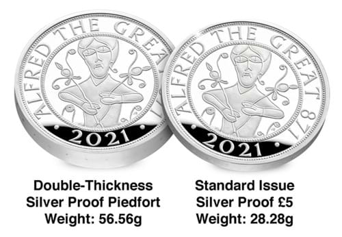 UK 2021 Alfred the Great £5 Piedfort Silver Proof Coin comparison