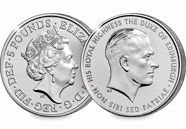 Prince Philip Memorial £5 Coin Obverse and Reverse