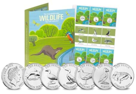 This stunning set celebrates some of the most loved Coastal Wildlife in the British Isles, including the Common Dolphin, Guillemot, Gannet, Gull, Puffin and Seal. Struck to an Uncirculated quality.