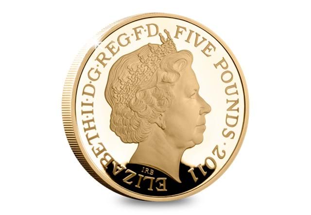 UK 2011 Will and Kate £5 Gold Proof obverse