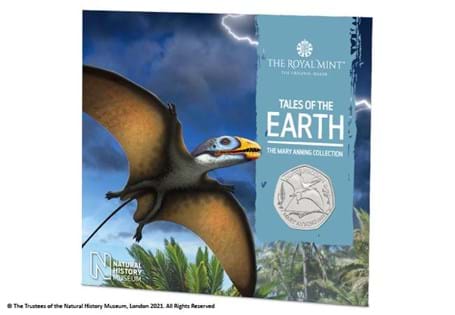 The official Dimorphodon 50p issued by the Royal Mint. 3rd coin in the Mary Anning dinosaur collection. Struck to a Brilliant Uncirculated finish. Comes in a bespoke presentation pack.