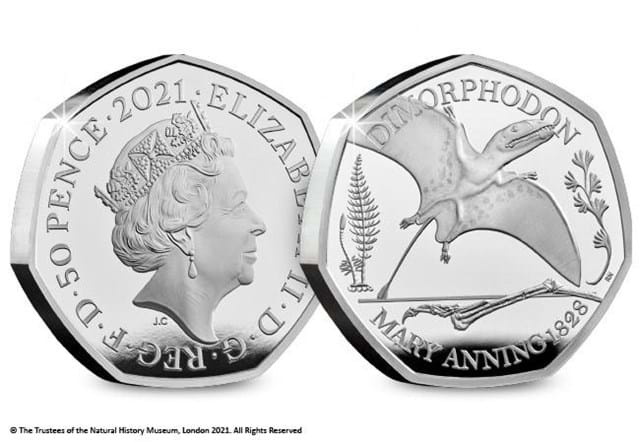 UK 2021 Dimorphodon Silver Proof 50p Obverse and Reverse