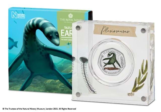 UK 2021 Complete Coloured Silver Mary Anning 50p Collection Plesiosaurus Packaging
