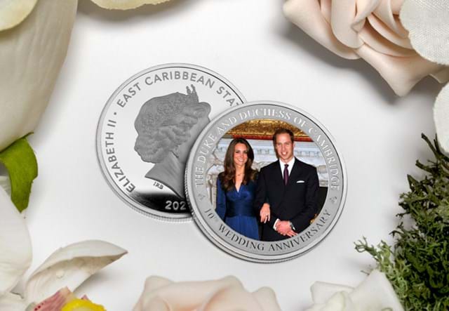The Royal Engagement Silver-plated Coin Obverse and Reverse with Background