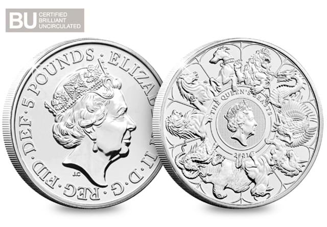 2021 UK Queen's Beasts CERTIFIED BU £5 both sides with BU logo