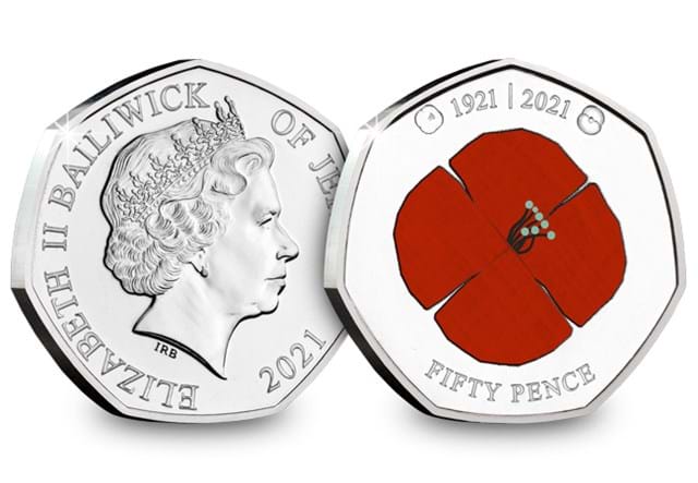 The RBL Centenary BU Colour 50p Pair 1921 Obverse and Reverse