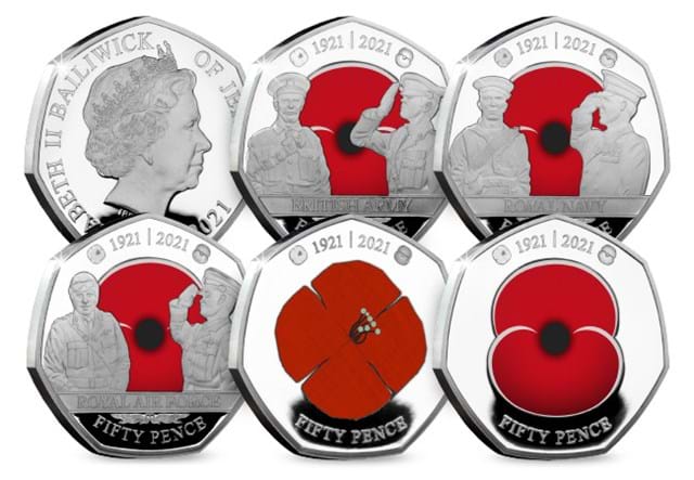 The RBL Centenary Silver Proof 50p Set Obverse and Reverses