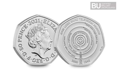2021 UK John Logie Baird CERTIFIED BU 50p with BU logo
