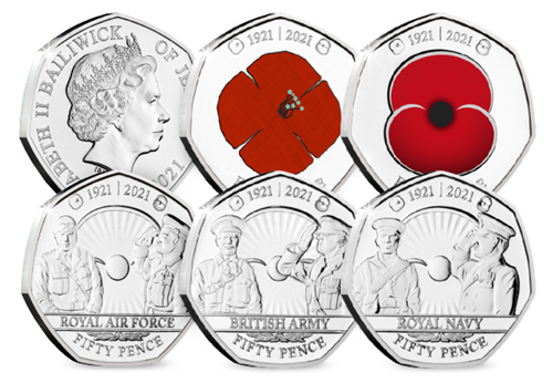 The RBL Centenary BU 50p Set Obverse and Reverses