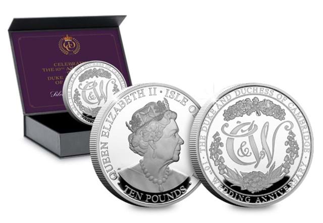 Will and Kate 10th Anniversary Silver 5oz Obverse and Reverse with Display Box