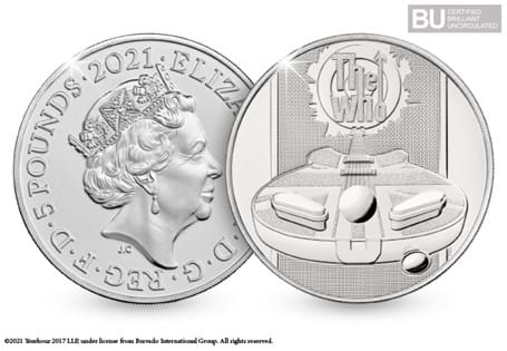 This £5 coin was issued as part of The Royal Mint's Music Legends series. This coin has been protectively encapsulated and certified as Brilliant Uncirculated.