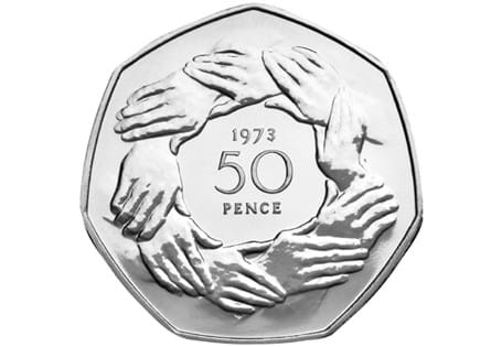 The 1973 50p piece was the very first commemorative coin since decimalisation. It was introduced to celebrate the UK's accession to the European Economic Community.
