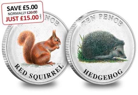 This stunning 2020 Guernsey Woodland Mammal 10p Pair features illustrations of the much loved Hedgehog and Red Squirrel. The coins are limited to just 19,995, struck to BU quality.