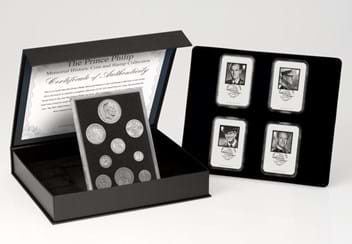 The Prince Philip Memorial Historic Coin and Stamp Collection with white background