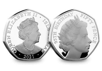 QEII 95th Birthday Silver Proof 50p 1950 Obverse and Reverse