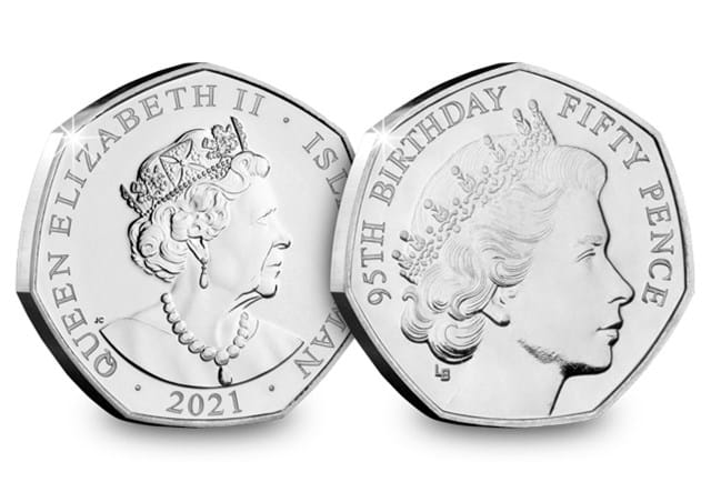 2021 Isle of Man BU CuNi QEII 95th 50p 1950 Obverse and Reverse