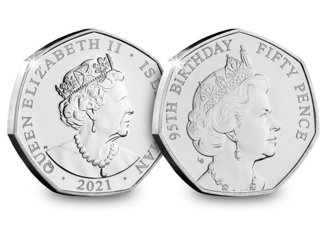 2021 Isle of Man BU CuNi QEII 95th 50p 1980 Obverse and Reverse