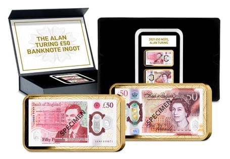 Your Alan Turing £50 Banknote Ingot features two gold-plated ingots presented in a tamper-proof capsule.
