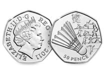This Badminton 50p was issued as part of a series of 29 Olympic 50ps in commemoration of London 2012, with each coin featuring a different Olympic Sport. 