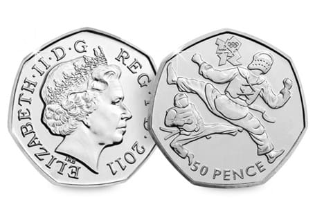 The Taekwondo 50p coin was issued as part of a series of 29 Olympic 50ps in commemoration of London 2012, with each 50p featuring a different Olympic Sport.