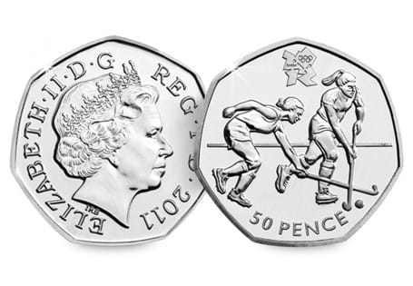 The Hockey 50p was issued as part of a series of 29 Olympic 50ps in commemoration of London 2012, with each 50p featuring a different Olympic Sport.