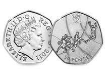 This Basketball Olympic 50p was issued as part of a series of 29 Olympic 50ps in commemoration of London 2012, with each coin featuring a different Olympic Sport.