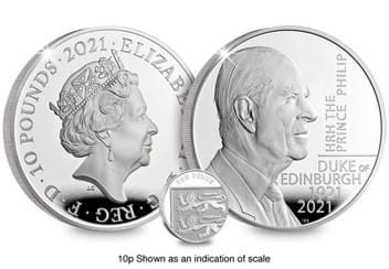 UK 2021 Prince Philip Silver Proof 5oz Coin comparison to ten pence