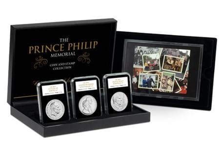 This collection marks the life of Prince Philip. It includes the UK 2021 Memorial £5, 2017 Prince Philip £5, 1997 UK Golden Wedding £5 BU coins and the GB 2007 Diamond Wedding Stamp Miniature Sheet.
