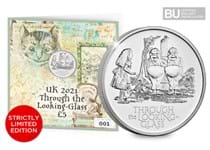 This exclusive Change Checker Display Card featuring themed artwork houses the UK 2021 Through the Looking-Glass BU £5.