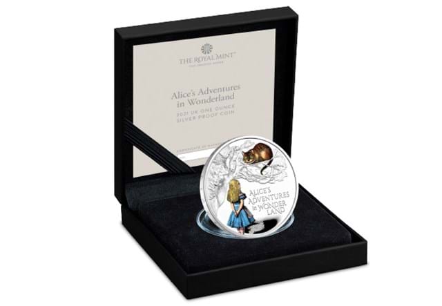 UK 2021 Alice's Adventures in Wonderland 1oz Silver Proof Coin in display box