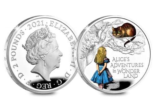 UK 2021 Alice's Adventures in Wonderland 1oz Silver Proof Coin both sides