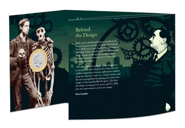 UK 2021 H.G. Wells £2 BU Pack obverse in pack