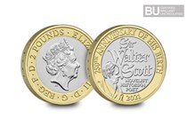 This £2 coin has been issued to commemorate the 250th Anniversary of the birth of Sir Walter Scott.  This £2 has been protectively encapsulated and certified as Brilliant Uncirculated quality.