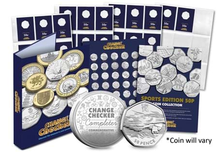 The Sports Edition 50p Collecting Pack Plus includes an official Change Checker album, Change Checker Plus 50p Collecting Cards.