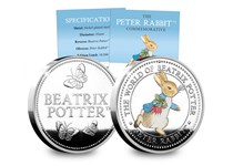 Your Official Peter Rabbit™ Commemorative features an adorable illustration of Peter Rabbit™ carrying his radishes. Finished in vivid colour.