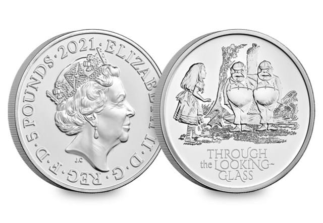 UK 2021 Through the Looking-Glass £5 BU Pack Obverse and Reverse