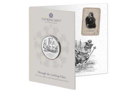 This is the official Through the Looking-Glass £5 BU Pack issued by The Royal Mint. It is struck from base metal to a Brilliant Uncirculated finish. 